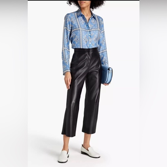 Sandro | Carlota Printed Silk Blouse Blue white size 1 (small) - Picture 3 of 13